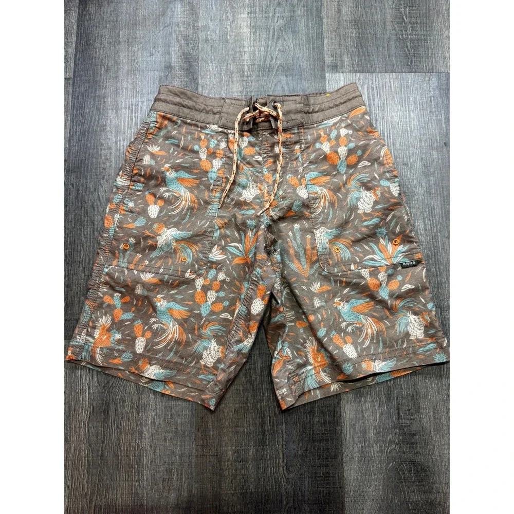 Howler Bros Boys Horizon Hybrid Shorts Brown Rooster Cactus Print Size M